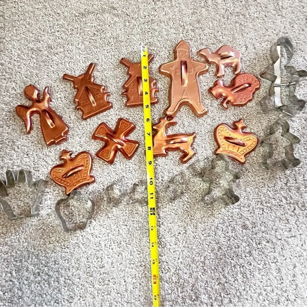 Mixed Copper Silver Metal Christmas Cookie Cutters Leaves Angel Retro Lot of 19